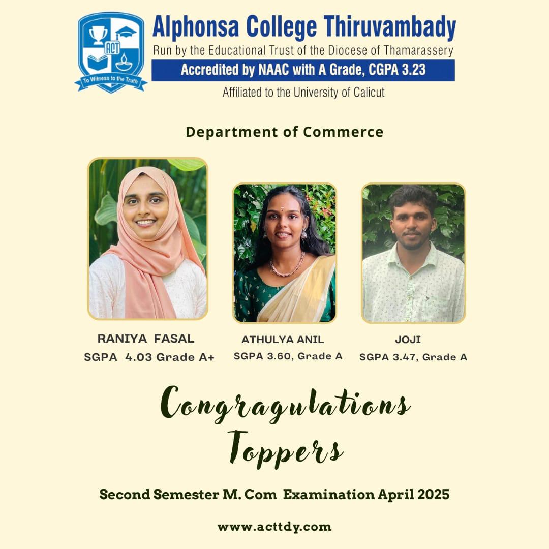 Second Semester M.Com Toppers 