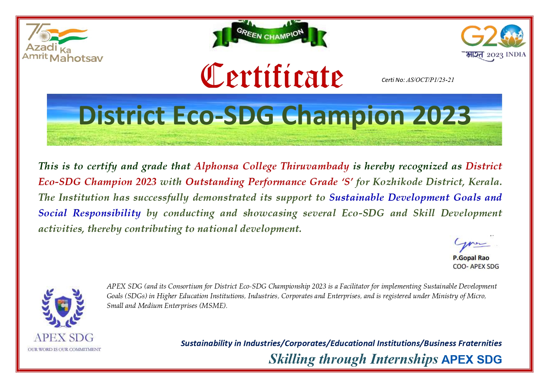 District Eco-SDG Champion